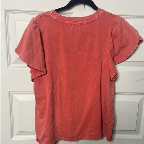 Women's Ruffle Sleeve Top - Coral - Picture 3 of 4